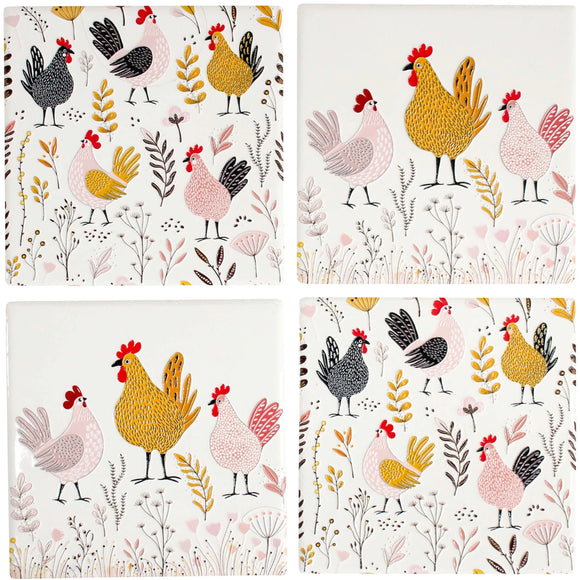 Coasters Ceramic S/4 Chickens
