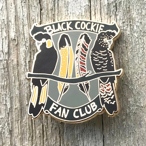 Black Cockie Fan Club Enamel Pin by Bridget Farmer