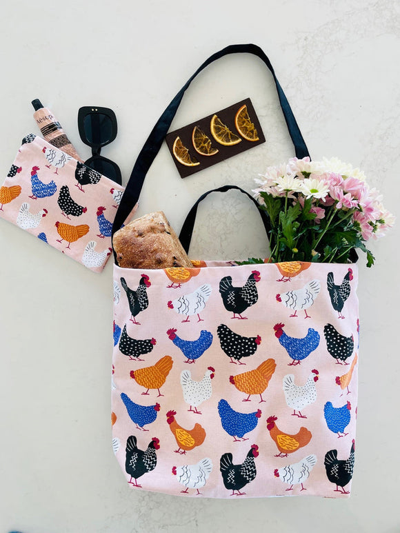 Cotton Tote Bag - Bright Hens