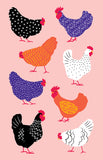 Tea Towel - Bright Hens