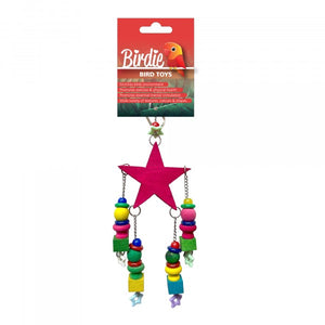 Birdie Crimson Wooden Star with Hanging Beads Bird Toy