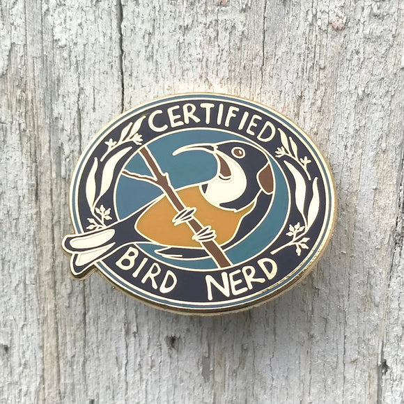 Certified Bird Nerd Enamel Pin by Bridget Farmer