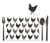 Charming Chooks Cork Backed Placemats Set of 4 | Black & White