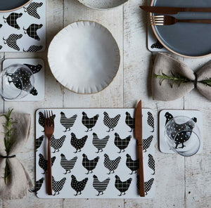 Charming Chooks Cork Backed Placemats Set of 4 | Black & White
