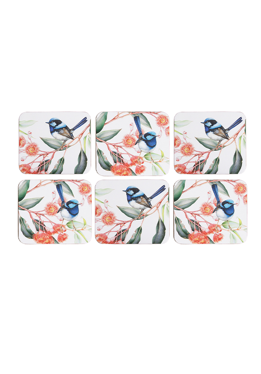 Blue Wren & Eucalyptus 6pk Coaster