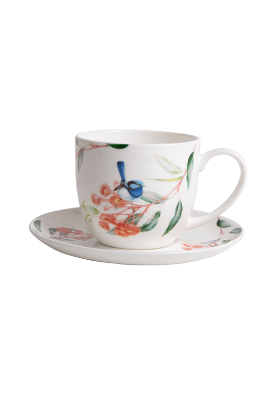 Blue Wren & Eucalyptus Cup and Saucer Set