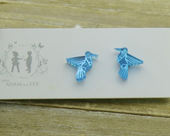 Hummingbird Earrings - Blue Mirrored