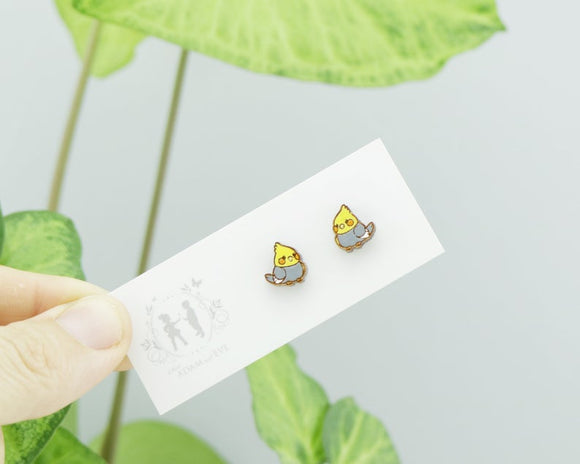 Cockatiel Earrings - Yellow Head Grey Body