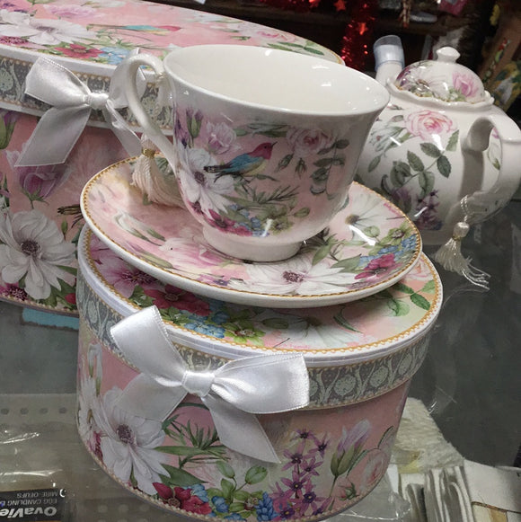 Pink Garden Tea Cup and Saucer